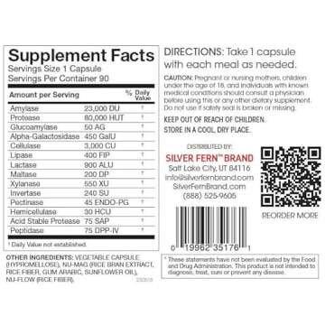 Silver Fern Brand Ultimate Digestive Enzyme Supplement - 1 Bottle = 90 Capsules - High Potency, Mult...