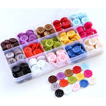 GANSSIA 5/8 Inch (15mm) 15 Colors Assorted Buttons for Sewing Flatback Button Multicolors 4 Holes Bu...
