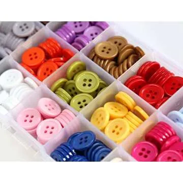 GANSSIA 5/8 Inch (15mm) 15 Colors Assorted Buttons for Sewing Flatback Button Multicolors 4 Holes Buttons for DIY Decoration Craft Pack of 300 PCS with Box