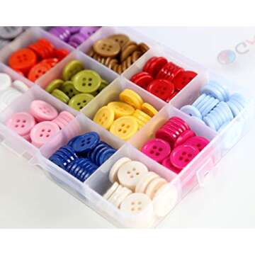 GANSSIA 5/8 Inch (15mm) 15 Colors Assorted Buttons for Sewing Flatback Button Multicolors 4 Holes Buttons for DIY Decoration Craft Pack of 300 PCS with Box