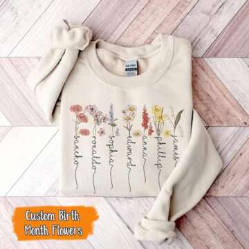 NAZENTI - Custom Birth Month Flower Sweatshirt for Women, Personalized Mom Sweatshirt, Grandma Birth...