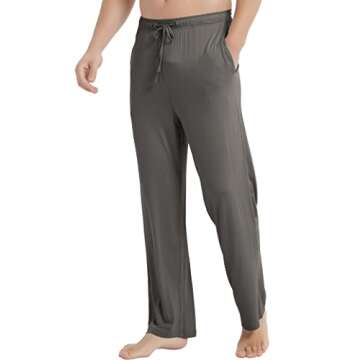 GYS Mens Pajama Pants - Viscose Made from Bamboo, Soft Sleep Pants Comfy Drawstring Lounge Bottom wi...