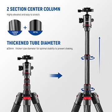 NEEWER Upgraded 80.7" Carbon Fiber Camera Tripod Monopod with Telescopic 2 Section Center Axes for T...