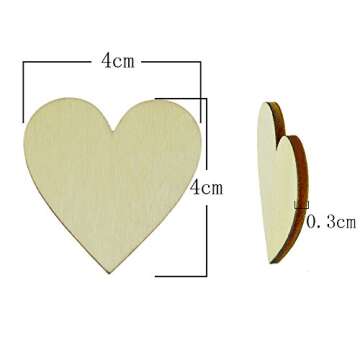 Fyess 150PCS 4CM Wooden Blank Love Hearts Crafts Decor for Arts & Crafts Projects, Ornaments, Weddin...