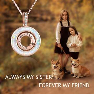 WINNICACA Gifts for Sisters from Sisters 925 Sterling Silver Created Opal Always My Sister Forever M...