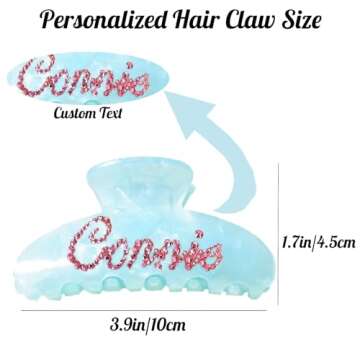 Personalized Name Hair Claw Clips, Custom Large Hair Claw Clips for Women, Rhinestone Design Banana ...