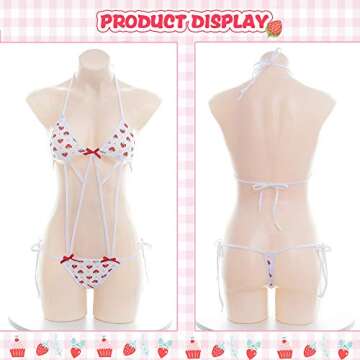 YOMORIO Micro Bikini Strawberry String Lingerie Set Anime Cosplay Thong Bikini (style2)