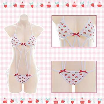 YOMORIO Micro Bikini Strawberry String Lingerie Set Anime Cosplay Thong Bikini (style2)