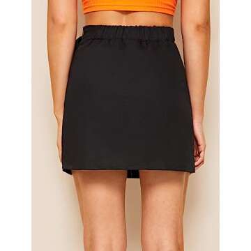 WDIRARA Women's Cargo Skirt Utility Asymmetrical Slit High Waist Wrap Mini Skirt with Buckle Black M