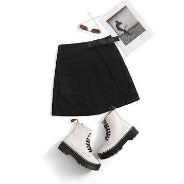 WDIRARA Women's Cargo Skirt Utility Asymmetrical Slit High Waist Wrap Mini Skirt with Buckle Black M