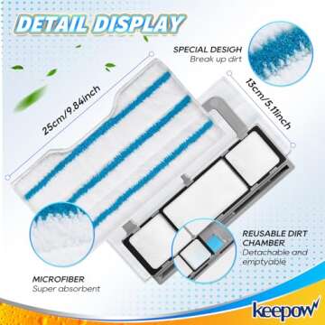 KEEPOW Reusable Vacmop Replacement Pads, Mop Pads Refills Compatible with Shark Vac Mop VM252 VM200 VC205 VM250 /QM250 VM190 VM200P12, Hardwood Floor Mop Pad with Upgraded Dirt Chamber (1+2+3 Pads)