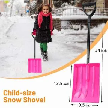Kids Snow Shovel, Durable Thick Plastic Blade with Metal Handle, Comfort D-Grip, 32inch Snow Shovel ...