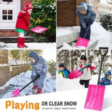 Kids Snow Shovel, Durable Thick Plastic Blade with Metal Handle, Comfort D-Grip, 32inch Snow Shovel for Kids Age 3-12 (Pink)