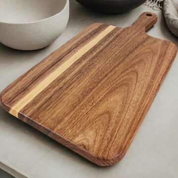 ZeQi Acacia Wood Cutting Board with Handle 13.7''X7'' / Charcuterie Board/Serving Board/Cheese, Brea...