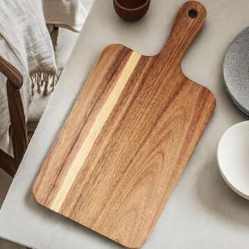 ZeQi Acacia Wood Cutting Board with Handle 13.7''X7'' / Charcuterie Board/Serving Board/Cheese, Bread, Vegetables & Fruits Serving Board (Rectangular)