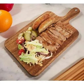 ZeQi Acacia Wood Cutting Board with Handle 13.7''X7'' / Charcuterie Board/Serving Board/Cheese, Bread, Vegetables & Fruits Serving Board (Rectangular)