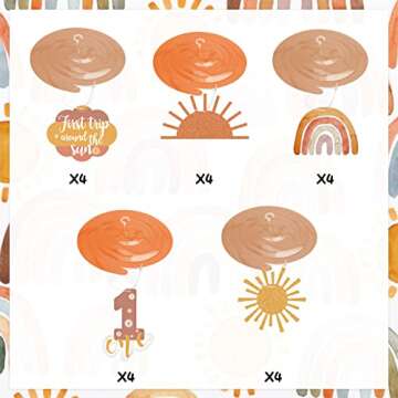 K KUMEED First Trip Around The Sun Boho 1st Birthday Decorations, 20pcs Ceiling Hanging Swirls, You ...