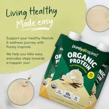 Purely Inspired Ready to Drink Organic Protein Shake, French Vanilla (12 Pack) - Plant-Based RTD Nutritional Protein Drinks - Zero-Sugar & Gluten-Free Meal Replacement Drink Liquid Protein