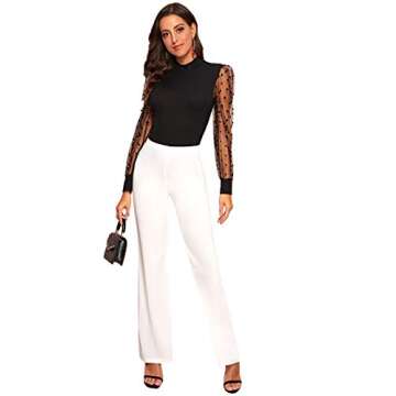 SOLY HUX Women's Sheer Mesh Polka Dot Blouse