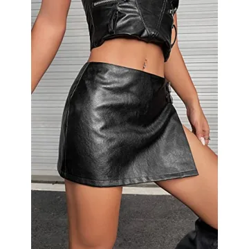 WDIRARA Women's PU Leather High Waisted Mini Skirt