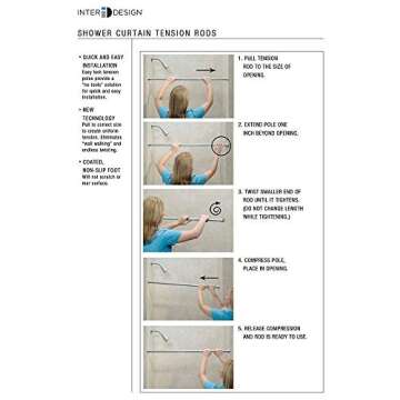 iDesign Metal Tension Shower Curtain Rod, The Cameo Collection – Adjustable Between 43”-75”, Matte Black