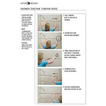 iDesign Metal Tension Shower Curtain Rod, The Cameo Collection – Adjustable Between 43”-75”, Matte Black