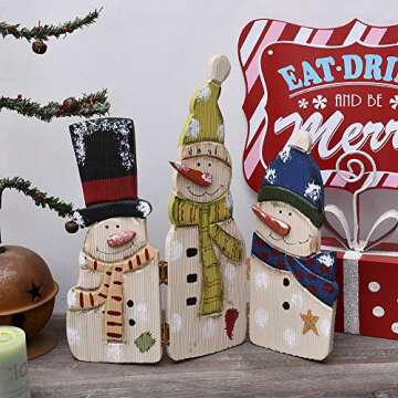 Charming Wood Snowman Tabletop Decoration - Festive Holiday Centerpiece