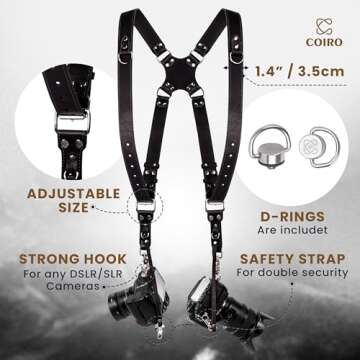 C Coiro Camera Harness for 2 Cameras – Dual Shoulder Leather Camera Strap – Double Camera Harnes...