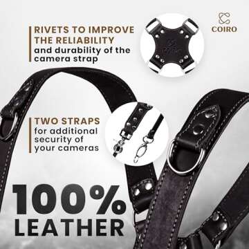 C Coiro Camera Harness for 2 Cameras – Dual Shoulder Leather Camera Strap – Double Camera Harness for DSLR/SLR, Camera Straps for Photographers of All Levels, Standard Straps/Color Black