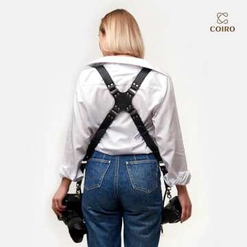 C Coiro Camera Harness for 2 Cameras – Dual Shoulder Leather Camera Strap – Double Camera Harness for DSLR/SLR, Camera Straps for Photographers of All Levels, Standard Straps/Color Black