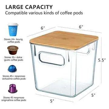 Qilinba K Cup Organizer with Bamboo Lids, 3 PACK Coffee Pod Holder Large Capacity Container for Keurig Creamer Suger, Cafe Bar Organizer