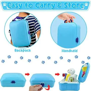 TEUVO Pet Care Playset, 16Pcs Kids Doctor Kit with Plush Dog & Backpack for Dog Grooming & Feeding, Pet Doctor Pretend Play Toys for 3 4 5 6 7 Years Old Girls Boys Birthday