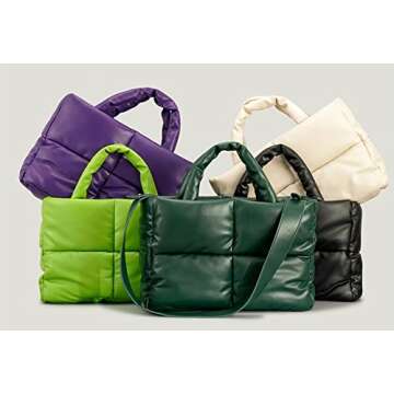 Tote Bags for Women Soft Puffer Down Padding Shoulder Bags Top-Handle Bags Square Solid Handbags