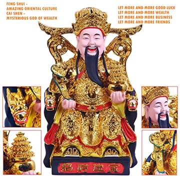ART PARK CAI Shen Statue, Caishen, Wencaishen, God of Fortune, God of Wealth, Zhao CAI, Feng Shui Decor, Feng Shui Gift, Chinese New Year Gift （Gold 12 Inches）