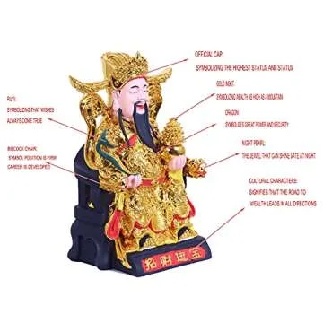 ART PARK CAI Shen Statue, Caishen, Wencaishen, God of Fortune, God of Wealth, Zhao CAI, Feng Shui Decor, Feng Shui Gift, Chinese New Year Gift （Gold 12 Inches）