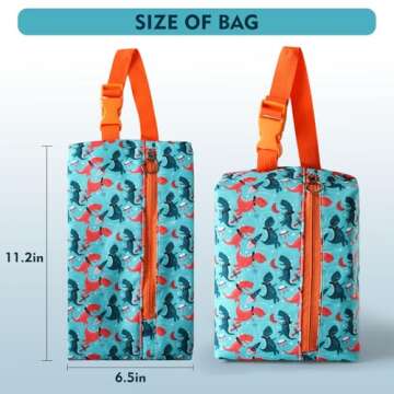 Maplerich Insulated Snack Bag, Freezable Small Cooler Bag with Zipper and Adjustable Buckle, Rectangular Thermal Cooler Bag (Dinosaur Astronauts)