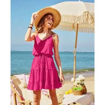 Newshows Women's 2025 Summer Dress Spaghetti Strap Casual Boho Beach Vacation Dress