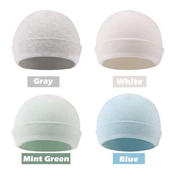 Zsedrut Spring Infant Hospital Beanie Newborn Baby Girls Cotton Hat Tolddler Boy Soft Double-Layer Hat(Preemie/Newborn,White+Blue+Gray+Green)