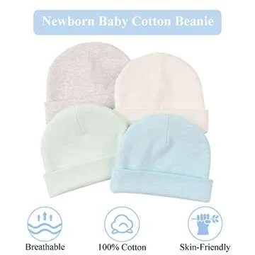 Zsedrut Spring Infant Hospital Beanie Newborn Baby Girls Cotton Hat Tolddler Boy Soft Double-Layer Hat(Preemie/Newborn,White+Blue+Gray+Green)