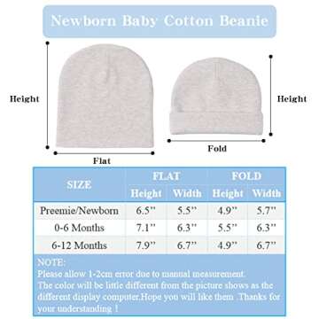 Zsedrut Spring Infant Hospital Beanie Newborn Baby Girls Cotton Hat Tolddler Boy Soft Double-Layer Hat(Preemie/Newborn,White+Blue+Gray+Green)