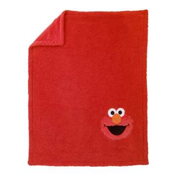 SESAME STREET Elmo Red Soft Plush Sherpa Toddler Blanket with Applique