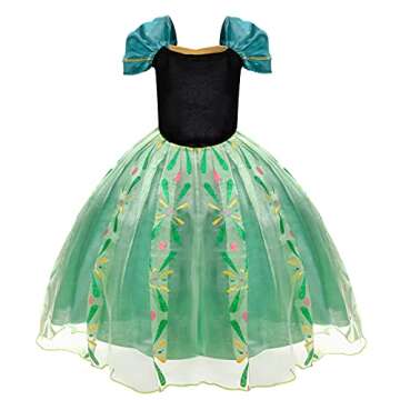 GJDAMFD Princess Dress up Clothes for Little Girls Green Costume Dresses with Accessories for Halloween Birthday Party 5T