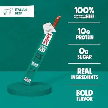 Chomps Grass-Fed Italian Beef Jerky Snack Sticks - Keto, Gluten-Free, 10-Pack