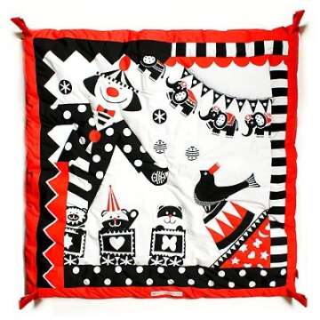 Genius Baby Toys Portable Baby Play Gym and Activity Mat 0-6 Months, Easy Set Up and Take Down, High Contrast Graphics, Washable Fabric, Ideal for Tummy Time, Compact Size with Carrying Case