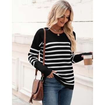 Zeagoo Womens Sweater Striped Oversized Crew Neck Pullover Sweater Fall Fashion Outfit Winter Trendy...