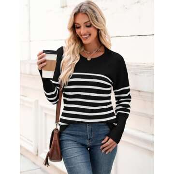 Zeagoo Womens Sweater Striped Oversized Crew Neck Pullover Sweater Fall Fashion Outfit Winter Trendy Clothes