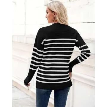 Zeagoo Womens Sweater Striped Oversized Crew Neck Pullover Sweater Fall Fashion Outfit Winter Trendy Clothes