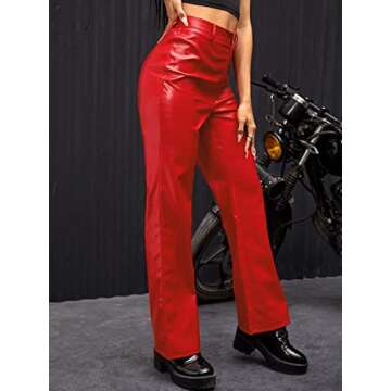 Floerns Women's High Waisted PU Leather Straight Leg Workout Pants Red L