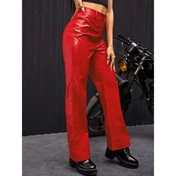 Floerns Women's High Waisted PU Leather Straight Leg Workout Pants Red L