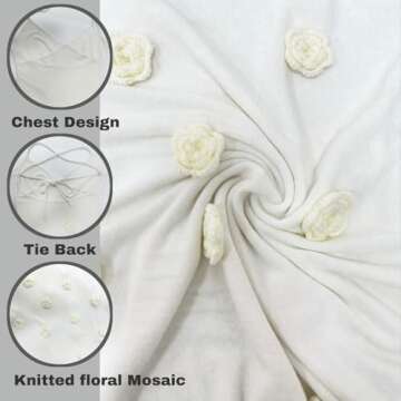 LOUSEA 3D Dress for Women Spaghetti Strap Crochet Maxi Dress Sleeveless Knit Maxi Dress Flower Backless Dress Bodycon Knitted Dresses Beach Long Dress Beach Party Vacation Dress (LS-1003-White,S)